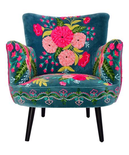 Velvet armchair with embroidered flowers 